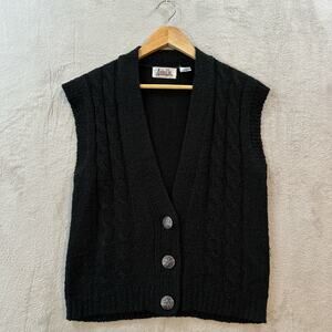 Vintage Ashley Hill Women’s Medium Black Cardigan Vest Sweater Preppy Minimalist